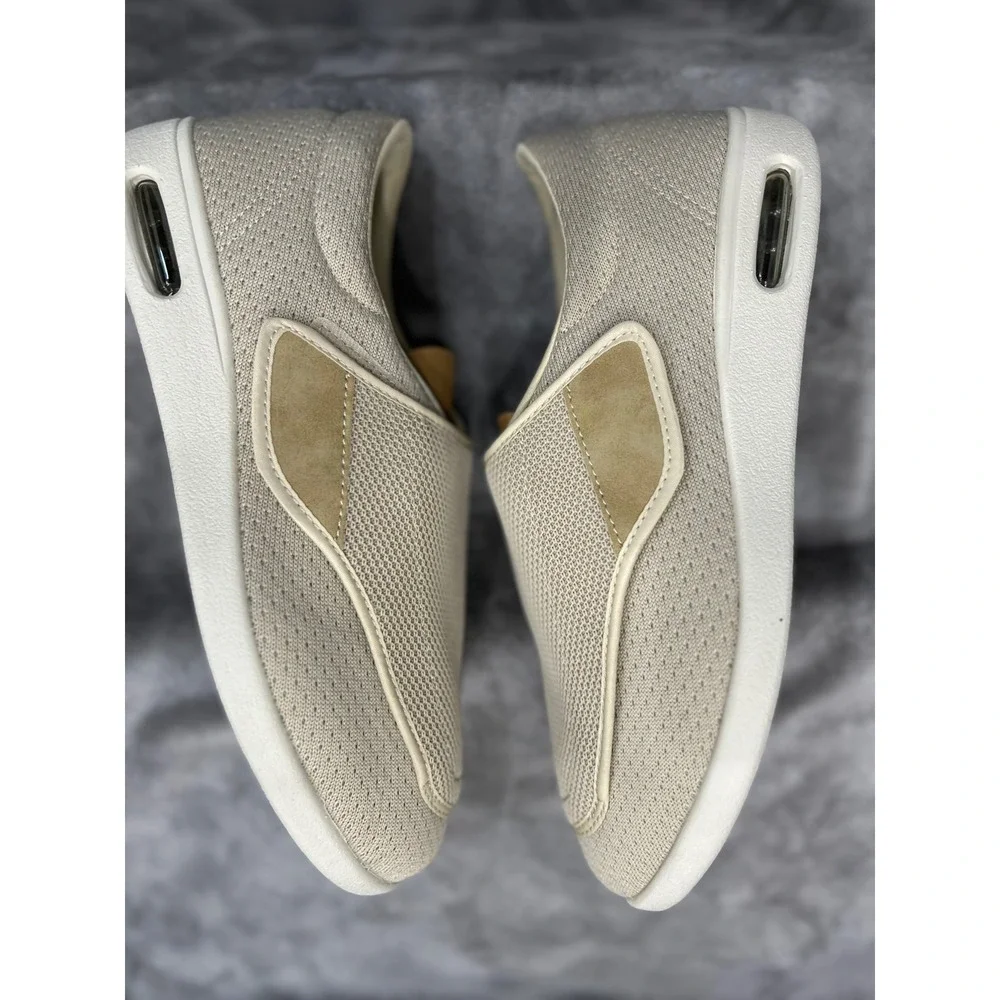 Youyun Mens 12 Beige Mesh Slip On Walking Shoes Memory Foam Comfort Sneaker